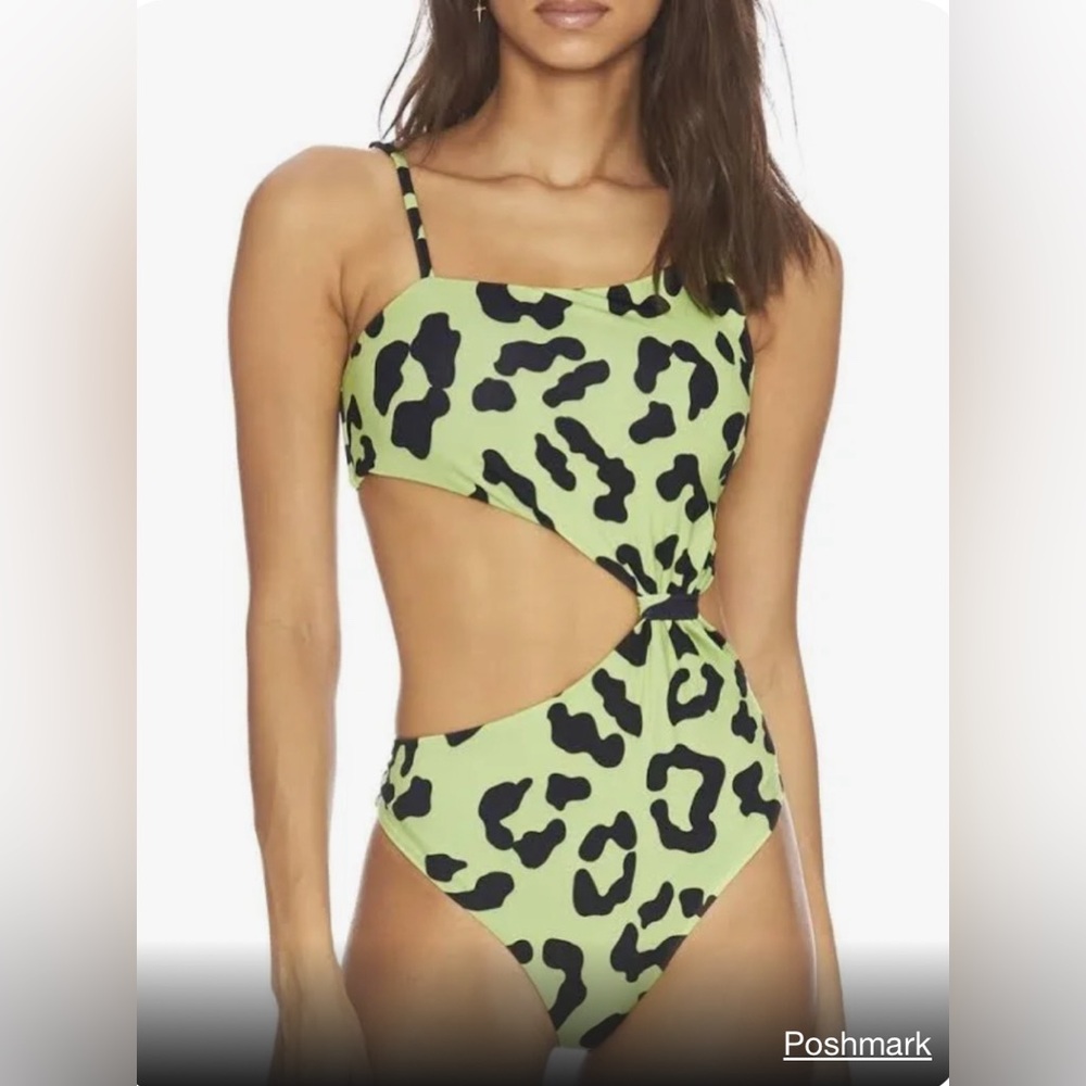 Beach Riot Animal Print High Cut Monokini One Piece Swimsuit Green Size S NWOT